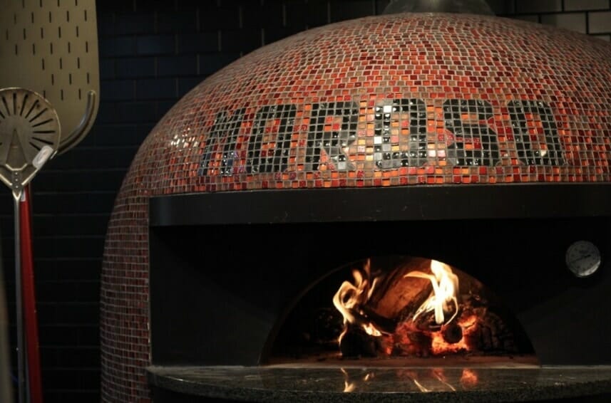 Red and Black brick pizza oven Moroso