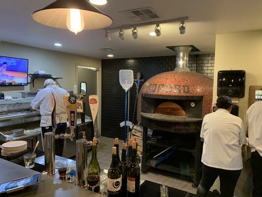 Waco Texas neapolitan pizza kitchen with red marra forni brick oven