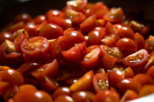 red tomato cut into a bunch